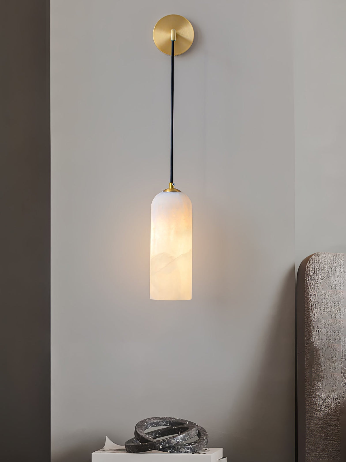 Gentle Glow Wall Light With Alabaster Brass Pendant