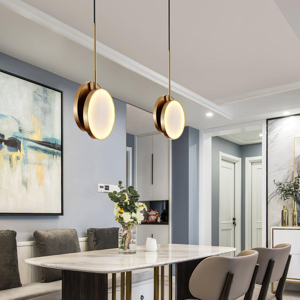 Adjustable CCT Dual Disc Alabaster Brass Pendant Light