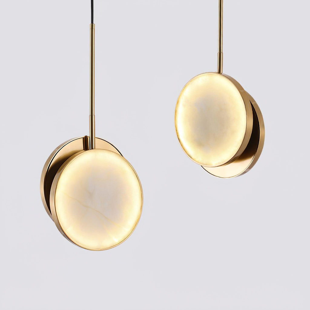 Adjustable CCT Dual Disc Alabaster Brass Pendant Light
