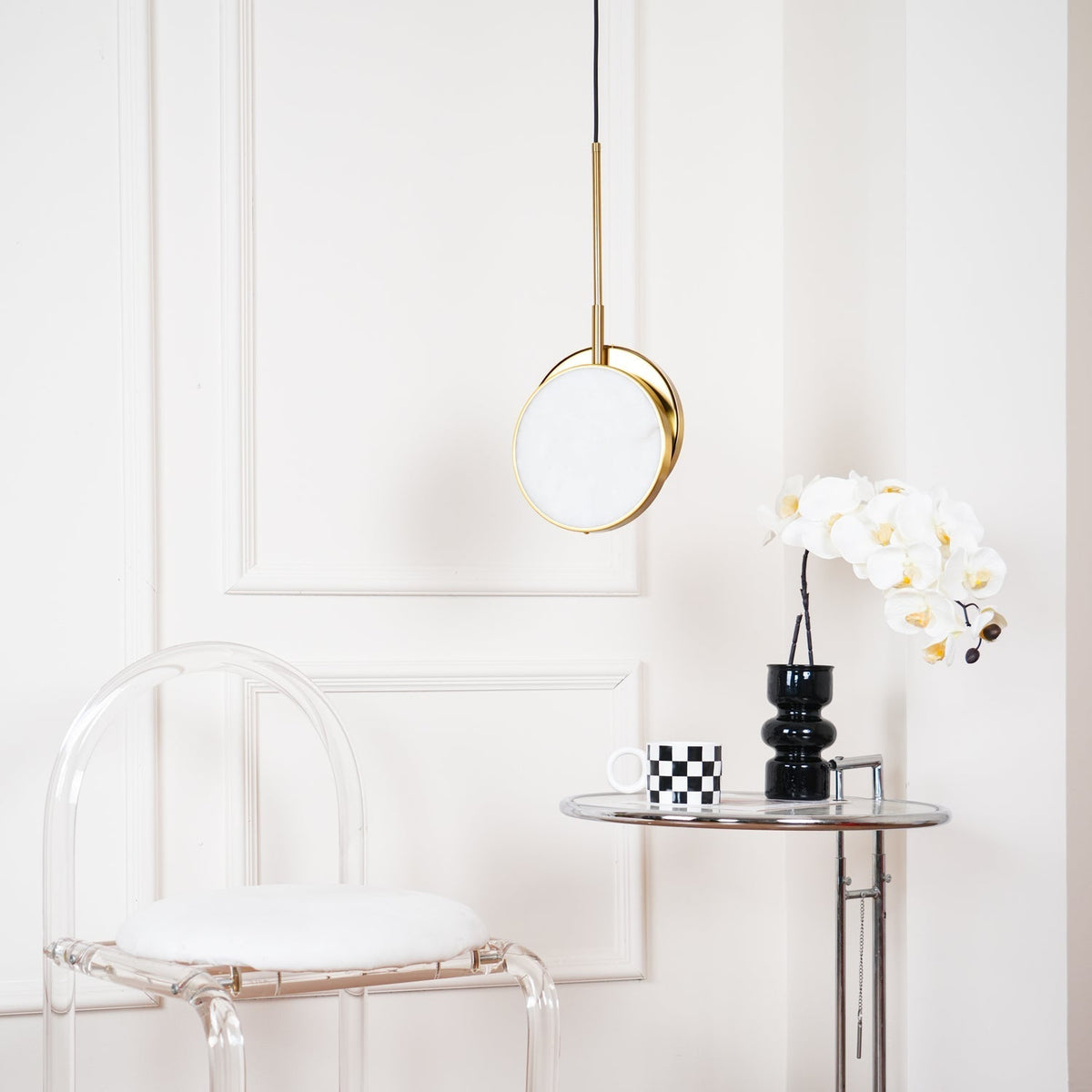 Adjustable CCT Dual Disc Alabaster Brass Pendant Light