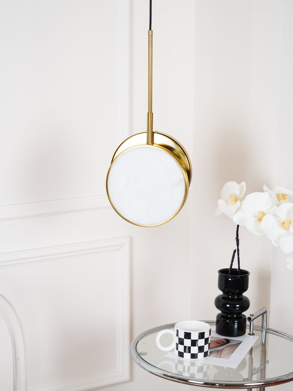 Adjustable CCT Dual Disc Alabaster Brass Pendant Light