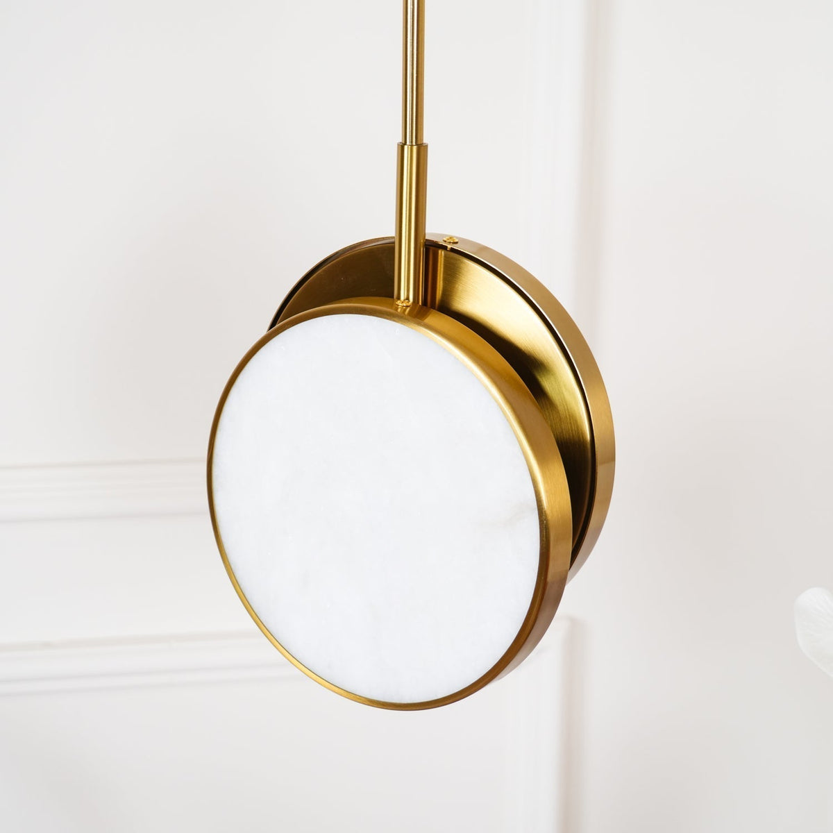 Adjustable CCT Dual Disc Alabaster Brass Pendant Light