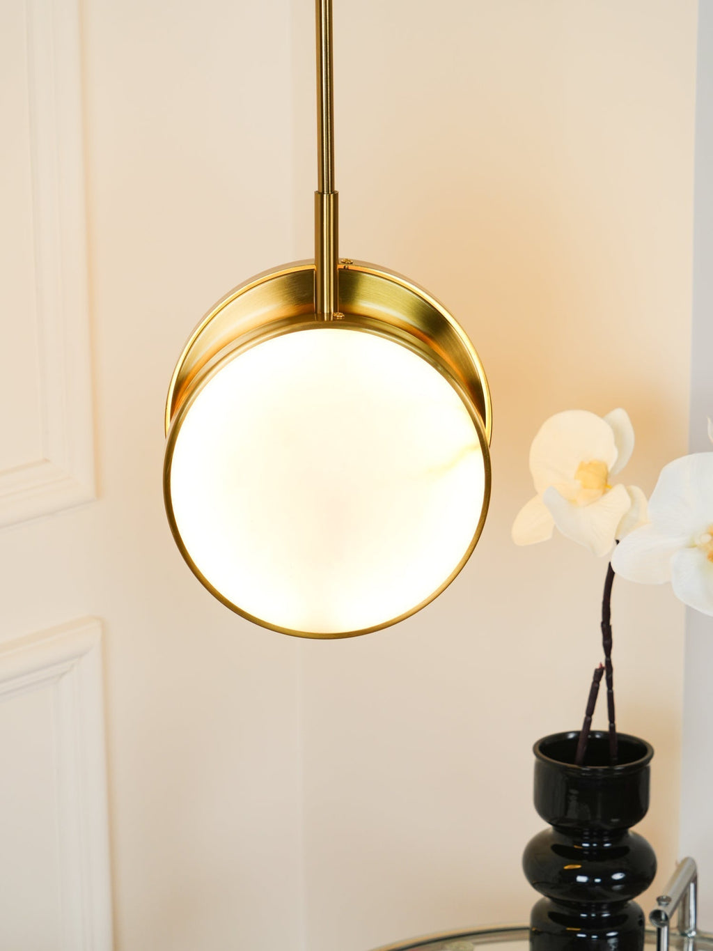 Adjustable CCT Dual Disc Alabaster Brass Pendant Light