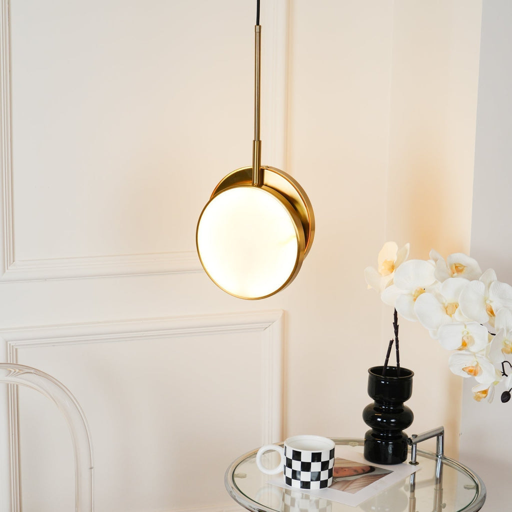 Adjustable CCT Dual Disc Alabaster Brass Pendant Light