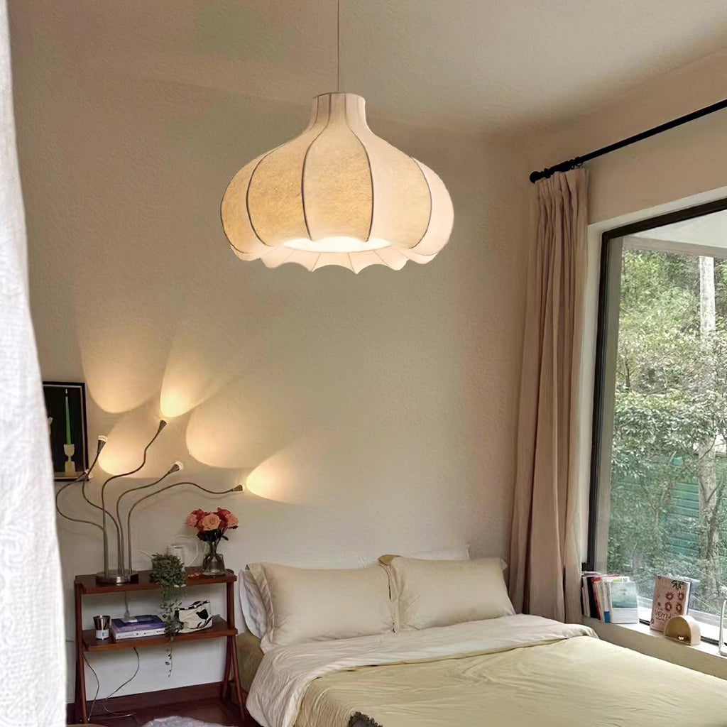 White Pleated Silk Shade Pendant Light Elegant