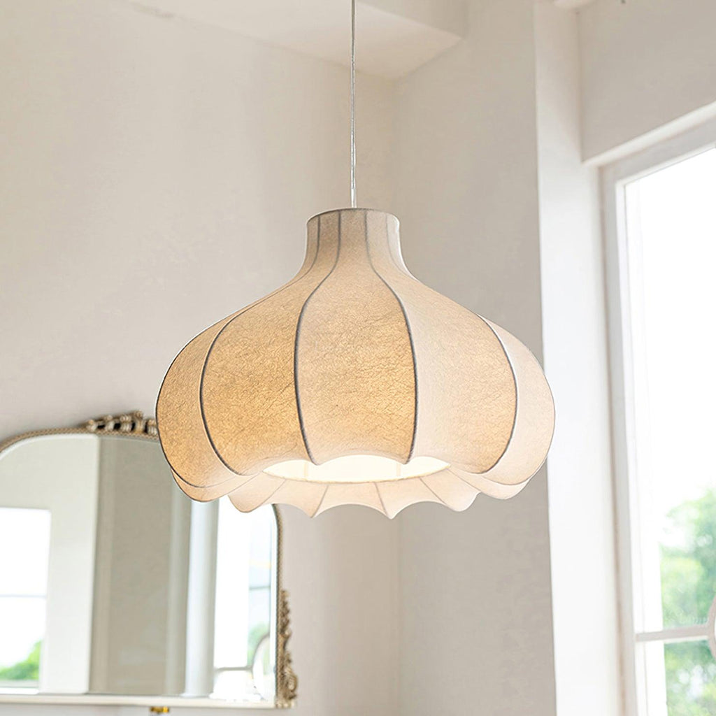 White Pleated Silk Shade Pendant Light Elegant
