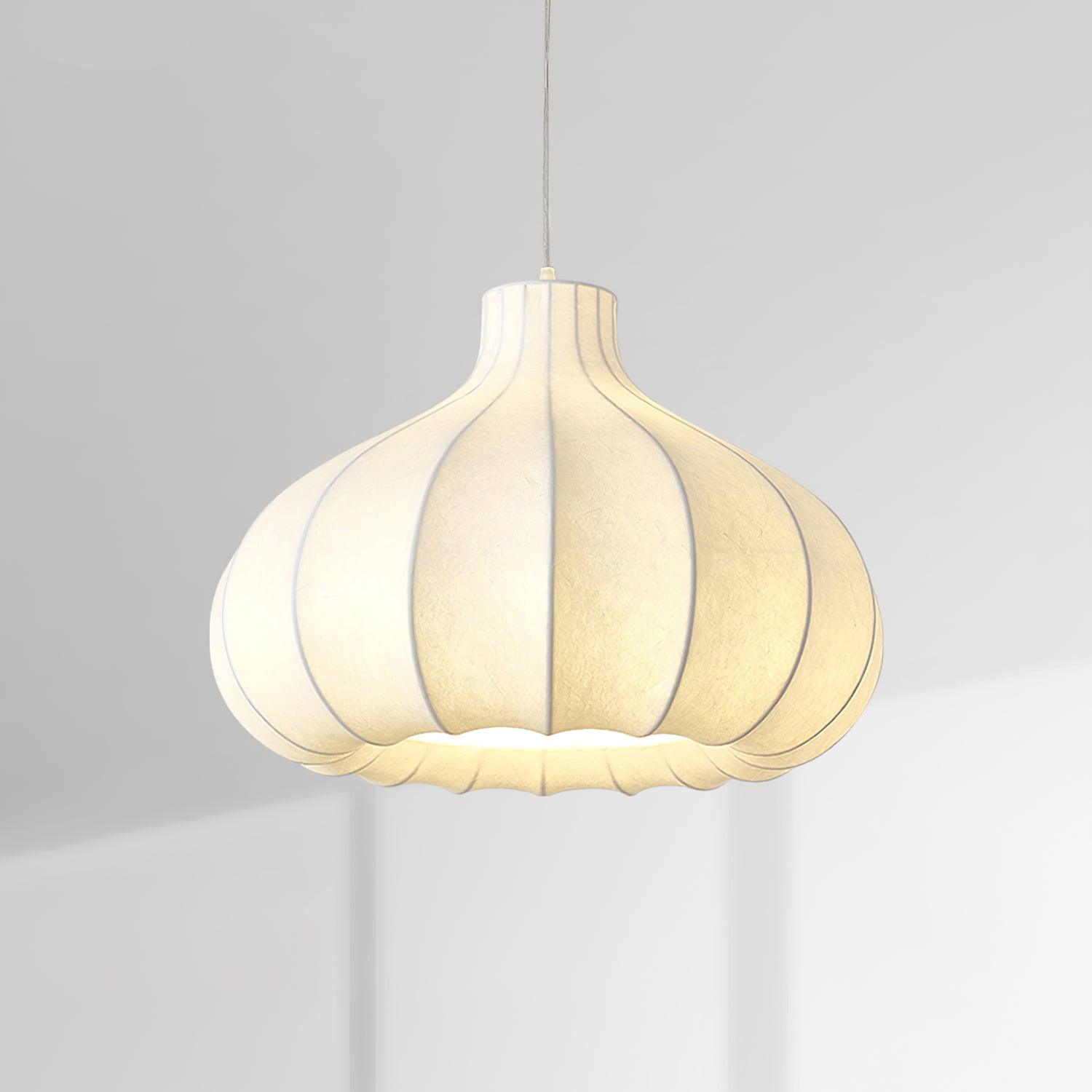 White Pleated Silk Shade Pendant Light Elegant