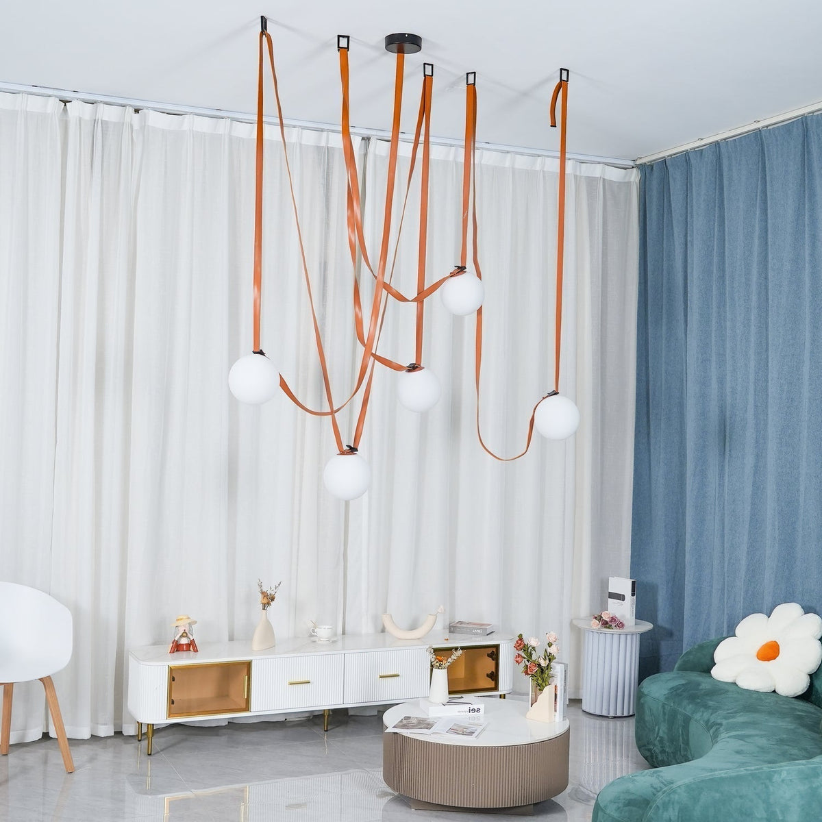 Sophistication Glass And Leather Geometric Pendant Light
