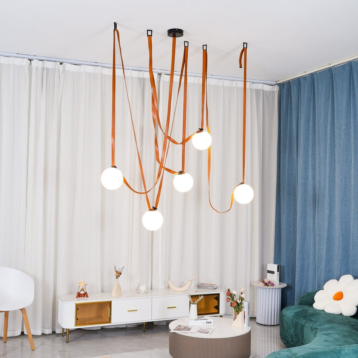 Sophistication Glass And Leather Geometric Pendant Light