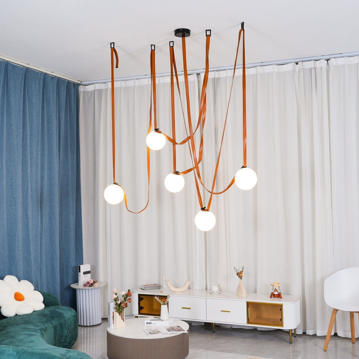 Sophistication Glass And Leather Geometric Pendant Light