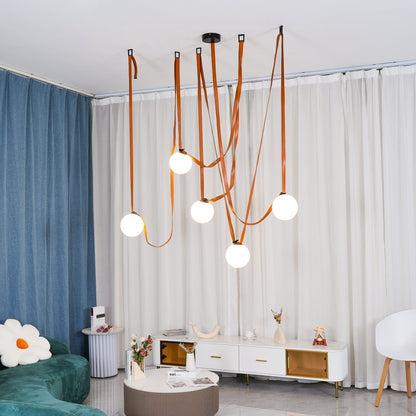 Sophistication Glass And Leather Geometric Pendant Light