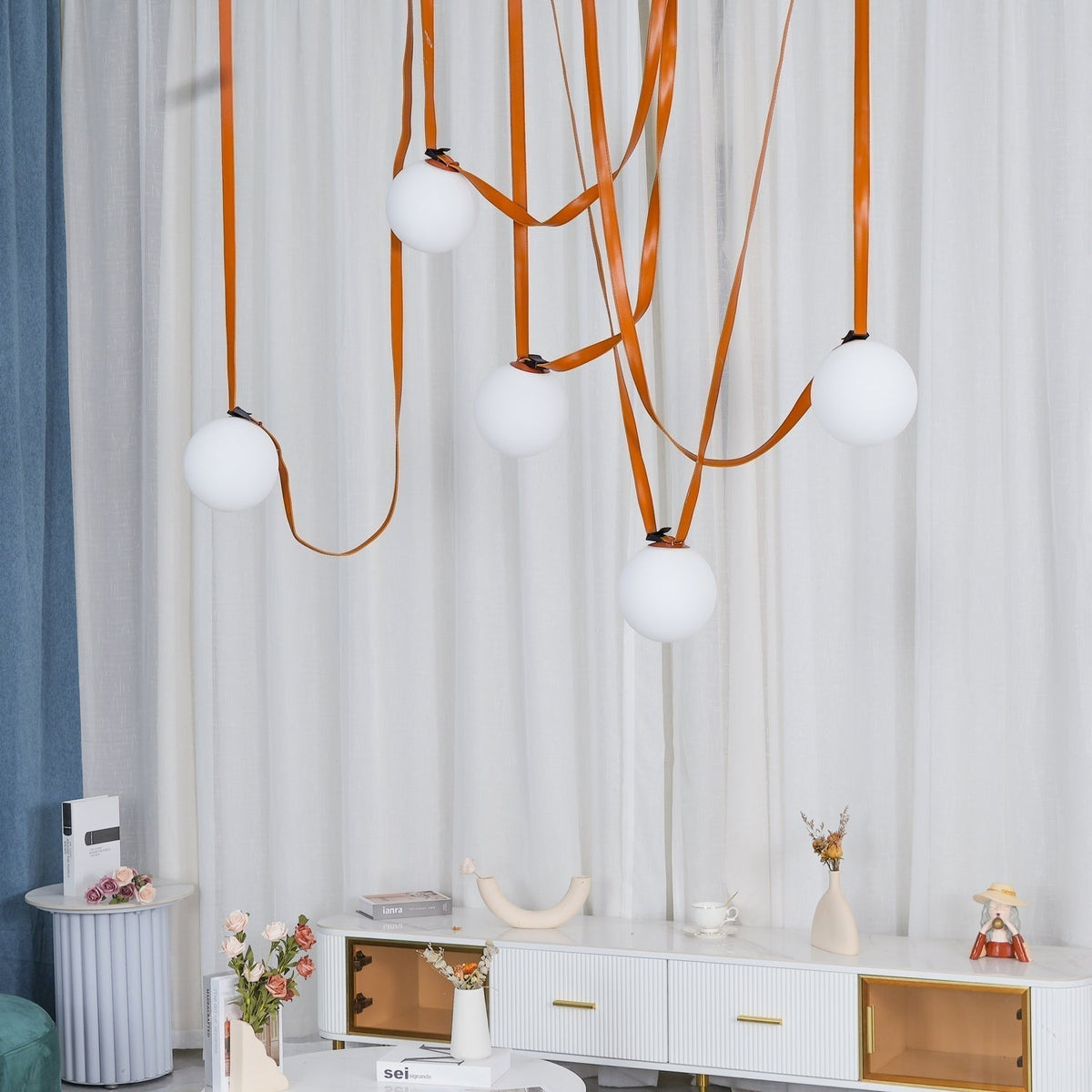 Sophistication Glass And Leather Geometric Pendant Light