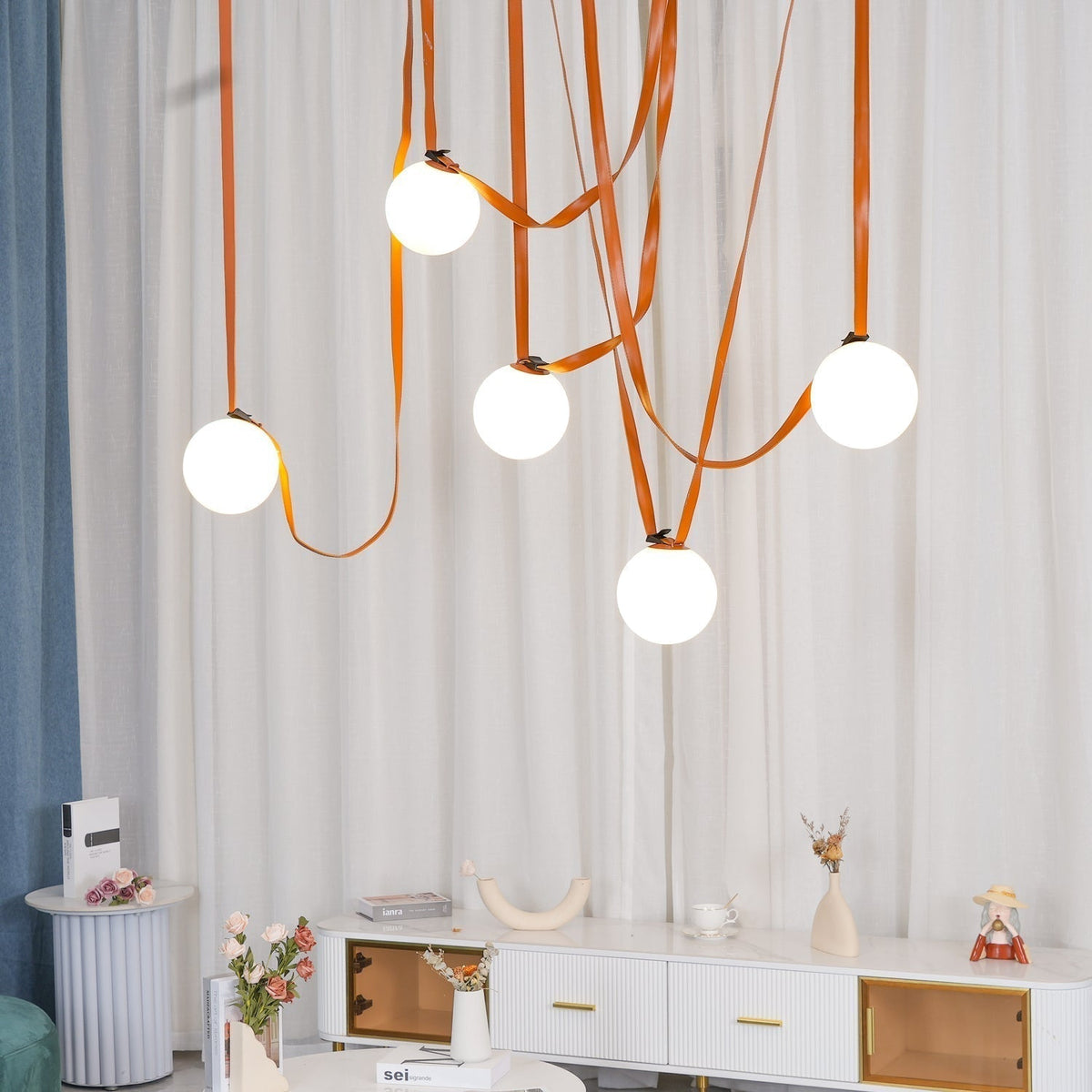 Sophistication Glass And Leather Geometric Pendant Light