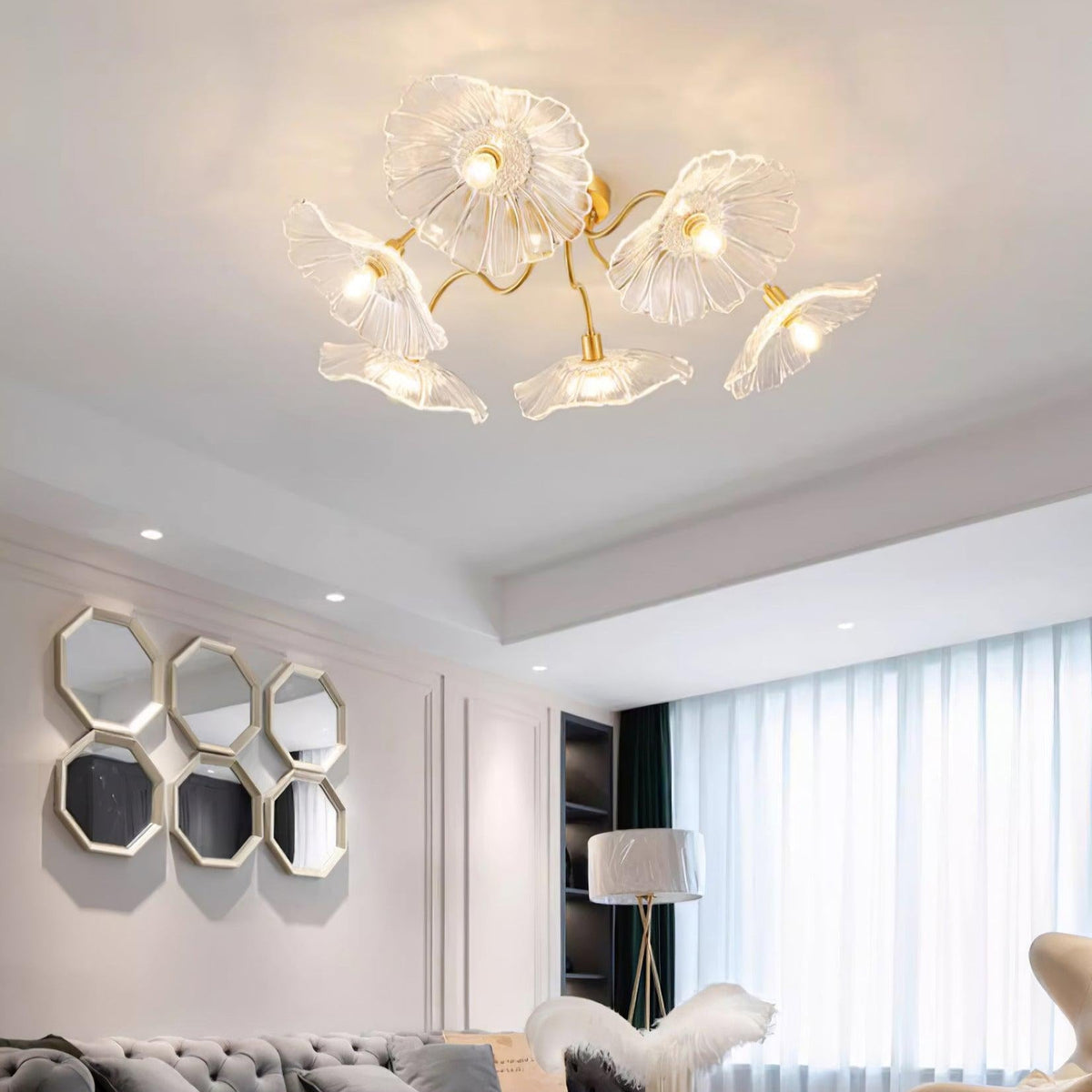 Glass Ceiling Light With Frosted Leaves Floral Whisper