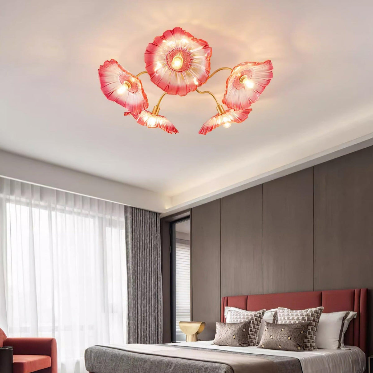 Glass Ceiling Light With Frosted Leaves Floral Whisper