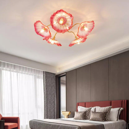 Glass Ceiling Light With Frosted Leaves Floral Whisper
