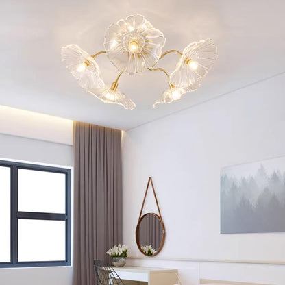 Glass Ceiling Light With Frosted Leaves Floral Whisper