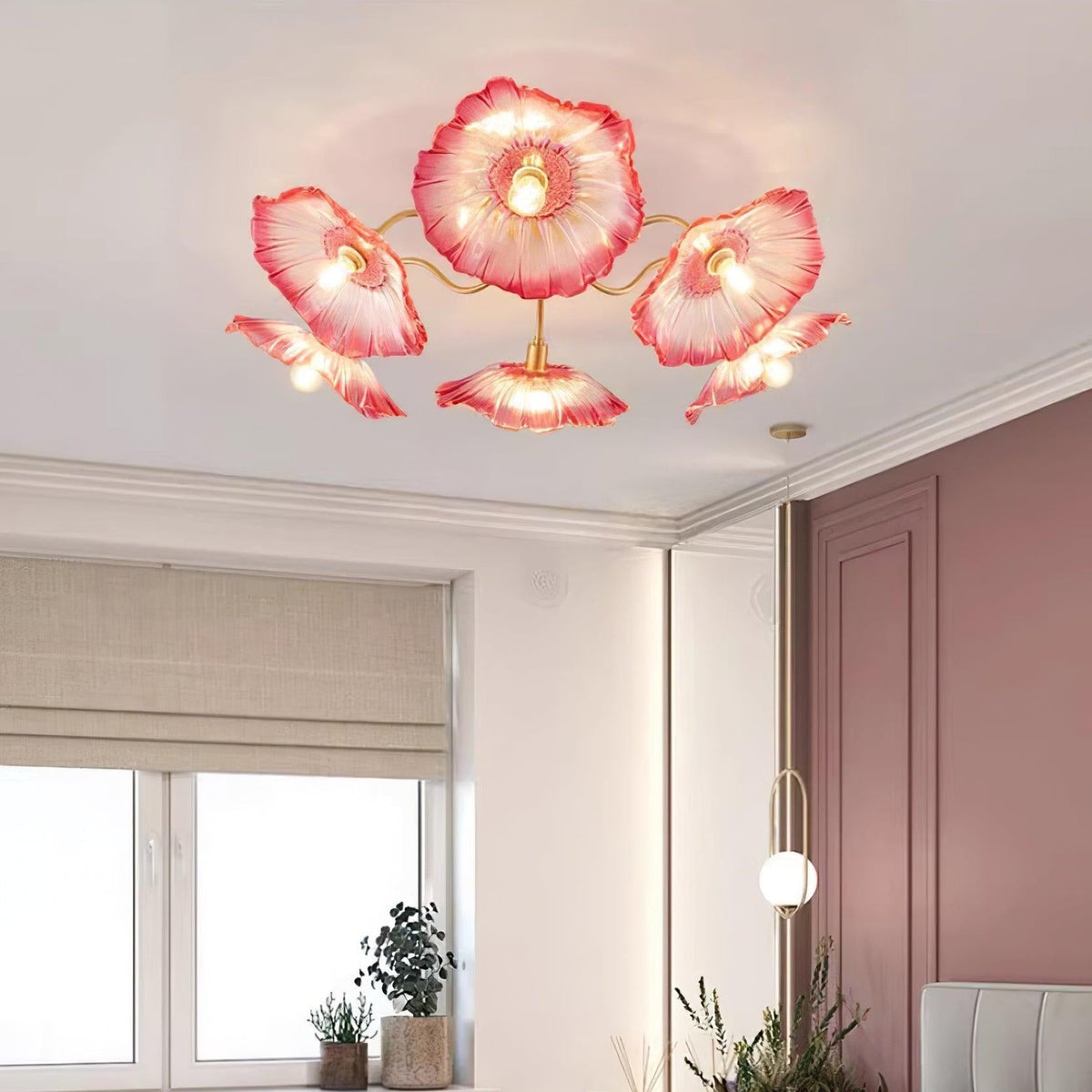 Glass Ceiling Light With Frosted Leaves Floral Whisper