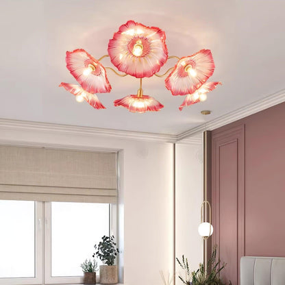 Glass Ceiling Light With Frosted Leaves Floral Whisper