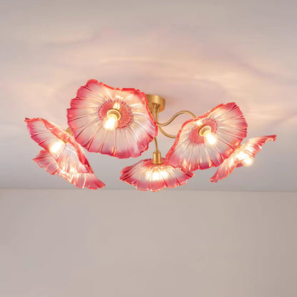 Glass Ceiling Light With Frosted Leaves Floral Whisper
