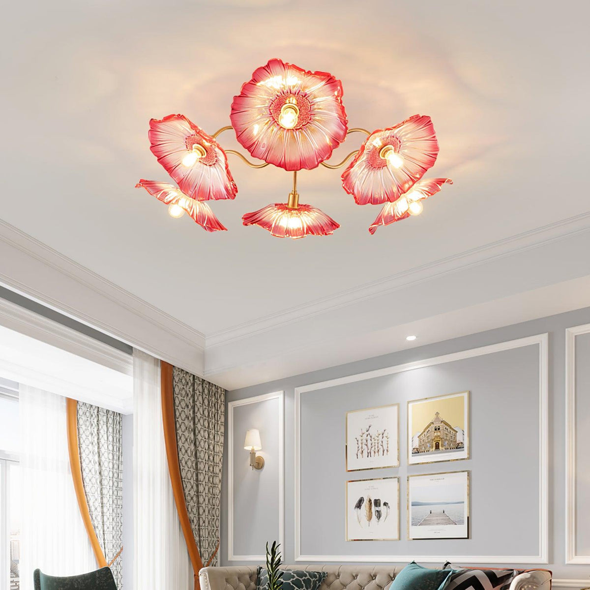 Glass Ceiling Light With Frosted Leaves Floral Whisper
