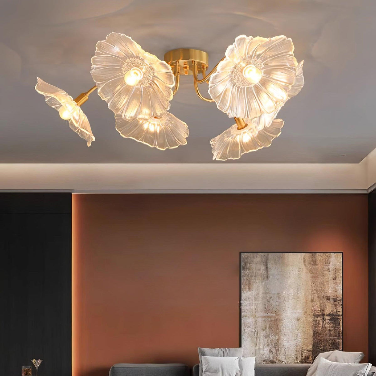 Glass Ceiling Light With Frosted Leaves Floral Whisper