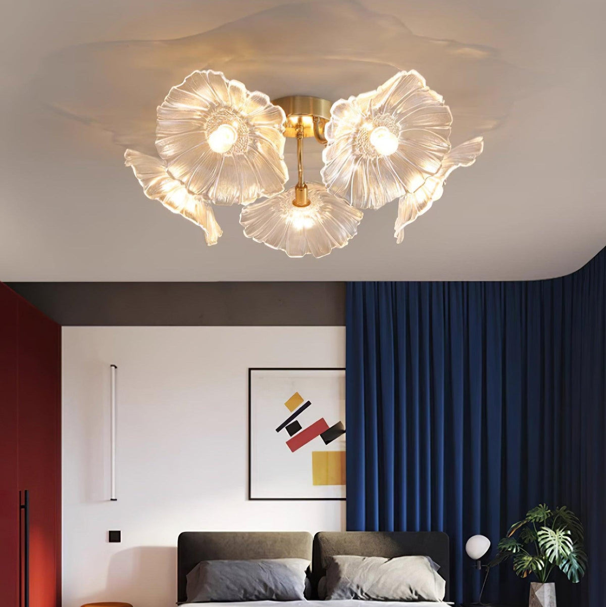 Glass Ceiling Light With Frosted Leaves Floral Whisper
