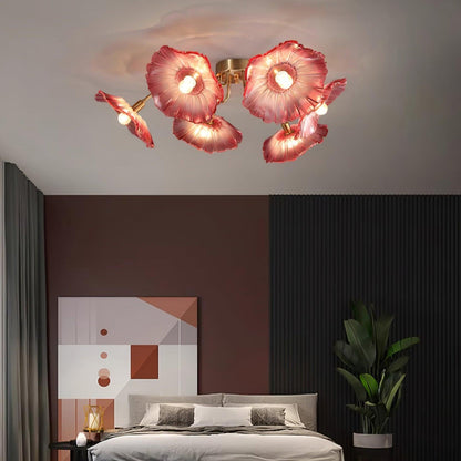 Glass Ceiling Light With Frosted Leaves Floral Whisper