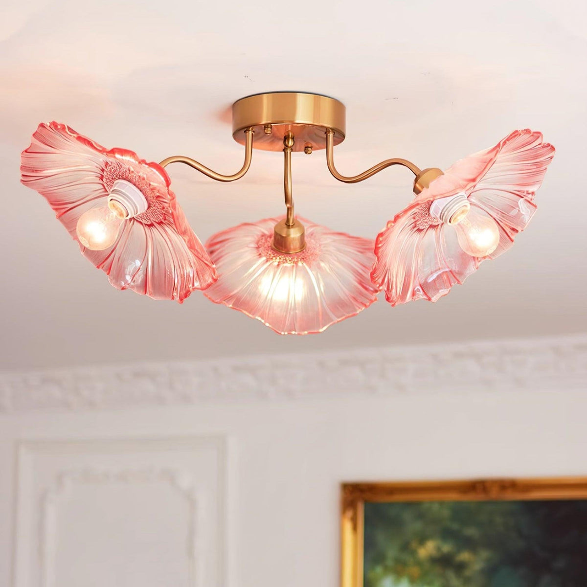Glass Ceiling Light With Frosted Leaves Floral Whisper