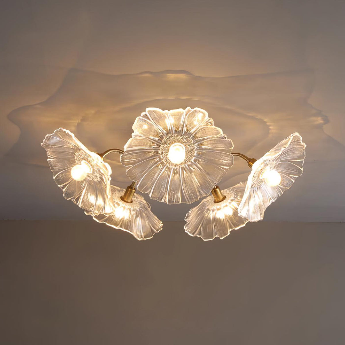 Glass Ceiling Light With Frosted Leaves Floral Whisper