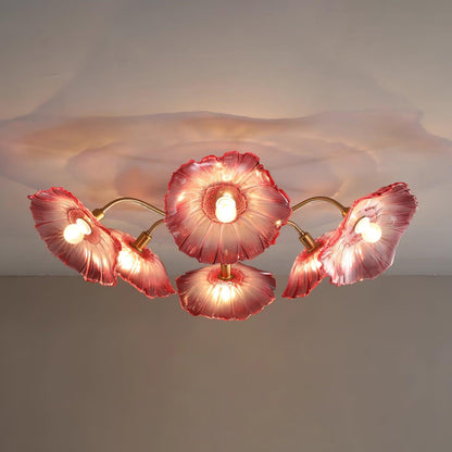 Glass Ceiling Light With Frosted Leaves Floral Whisper