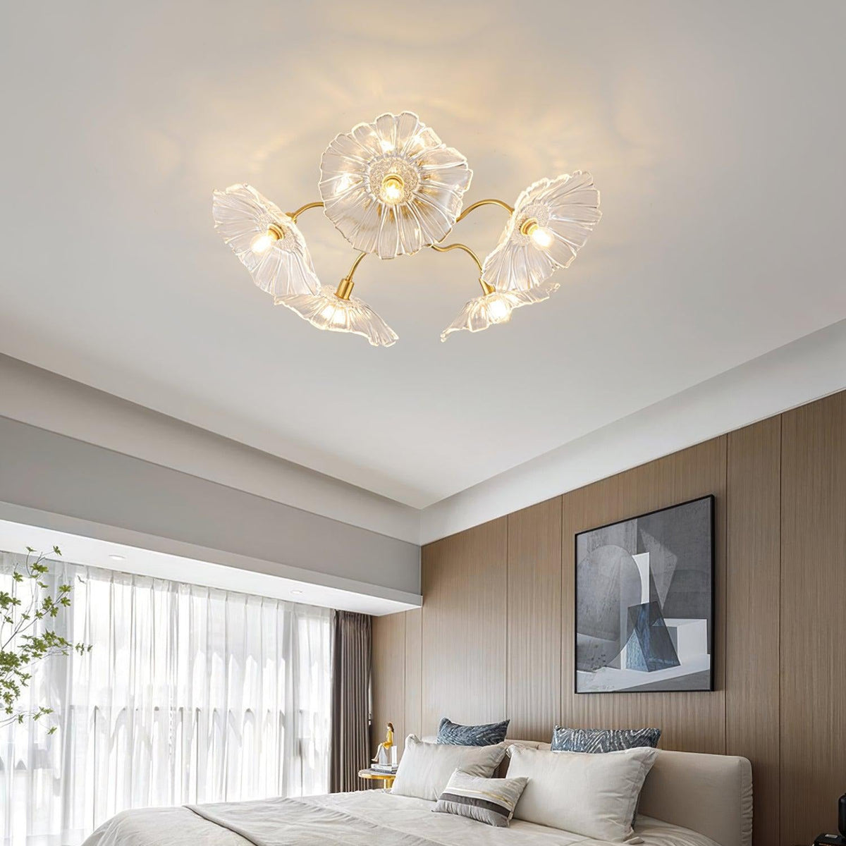 Glass Ceiling Light With Frosted Leaves Floral Whisper
