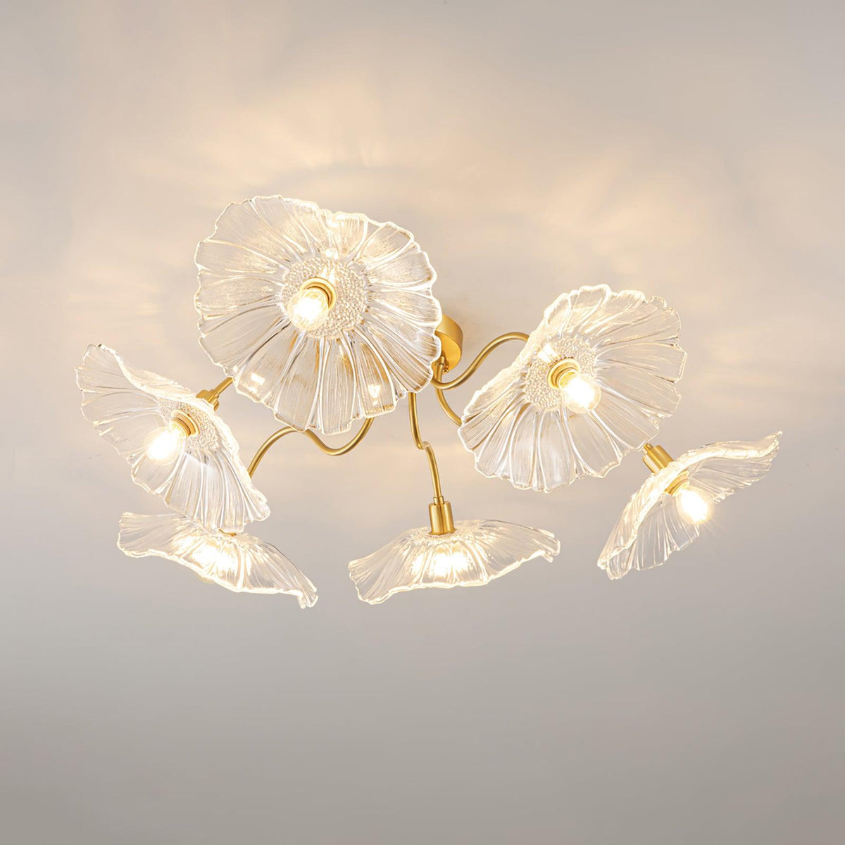 Glass Ceiling Light With Frosted Leaves Floral Whisper