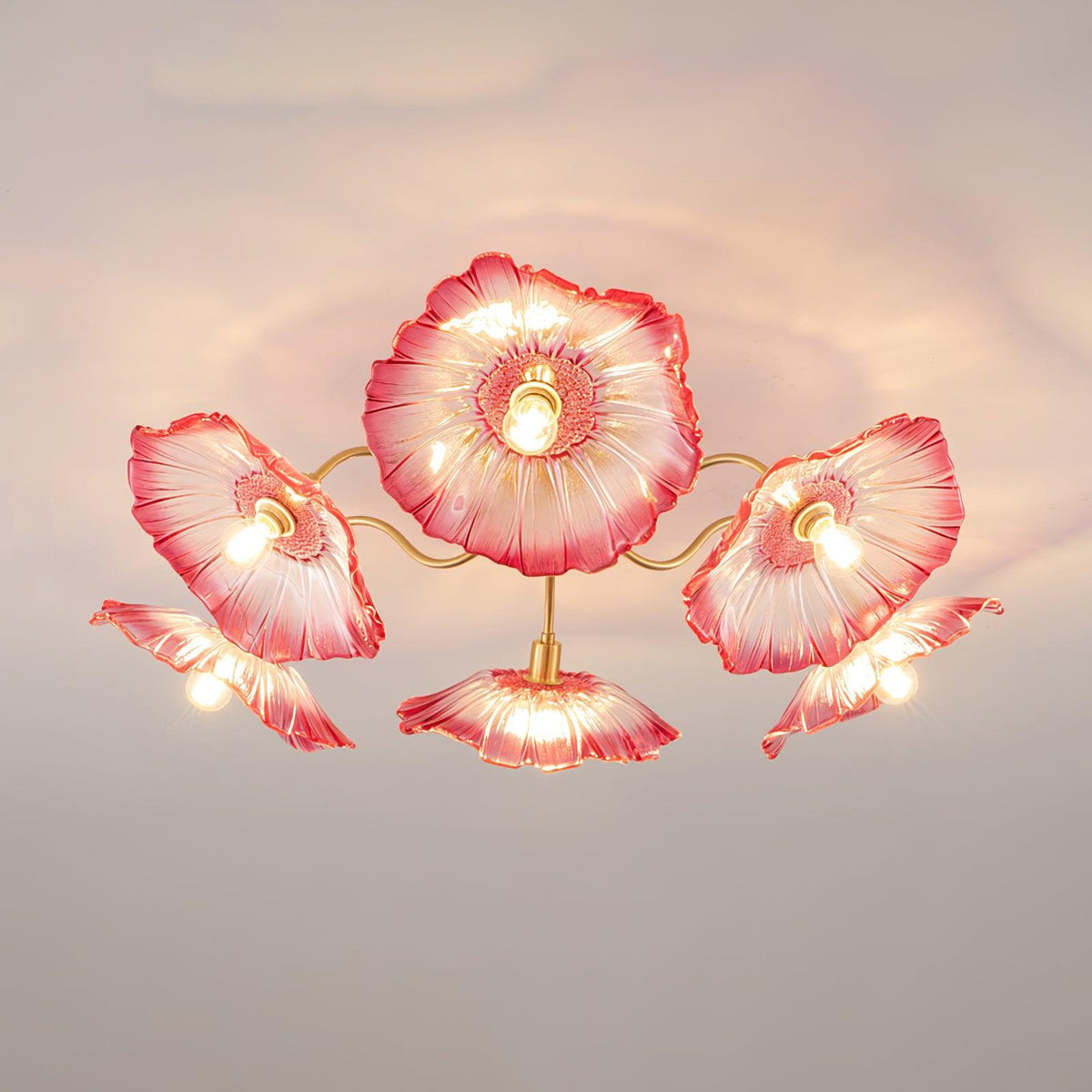 Glass Ceiling Light With Frosted Leaves Floral Whisper