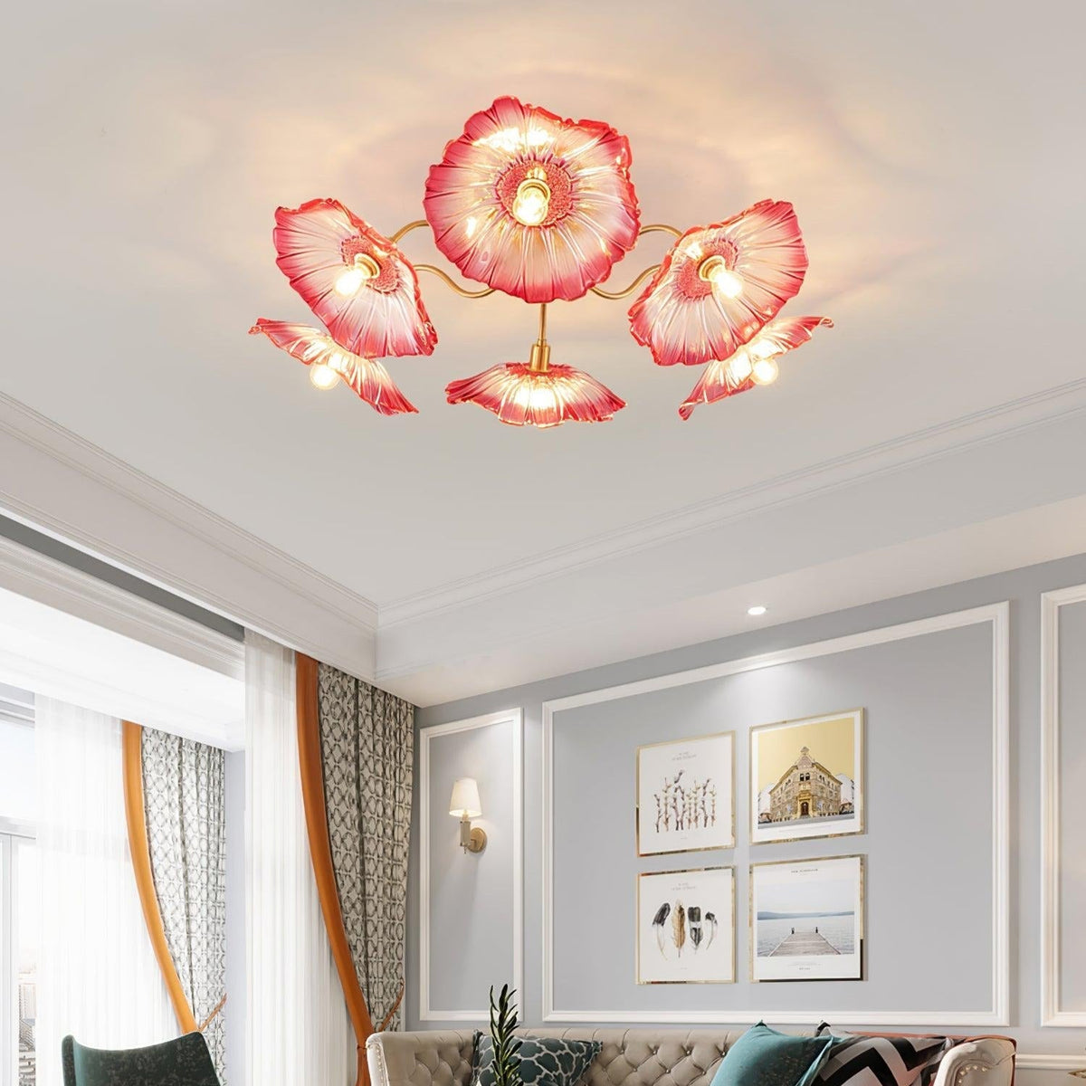 Glass Ceiling Light With Frosted Leaves Floral Whisper