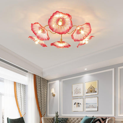 Glass Ceiling Light With Frosted Leaves Floral Whisper