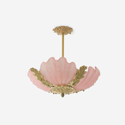 Pink Murano Glass Shell Pendant Lamp With Brass Baroque