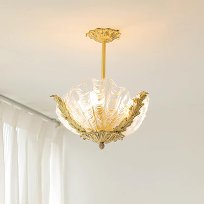Pink Murano Glass Shell Pendant Lamp With Brass Baroque