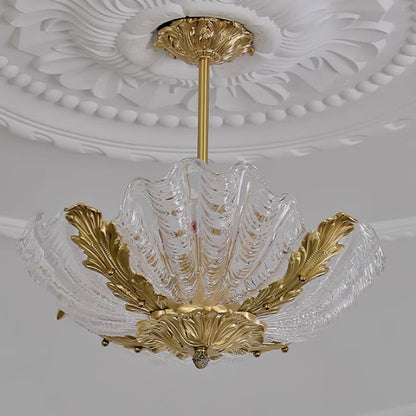 Pink Murano Glass Shell Pendant Lamp With Brass Baroque
