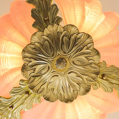 Pink Murano Glass Shell Pendant Lamp With Brass Baroque