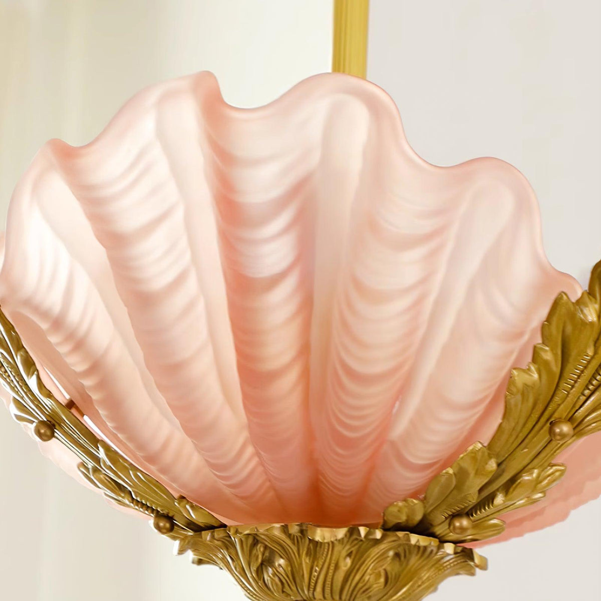 Pink Murano Glass Shell Pendant Lamp With Brass Baroque