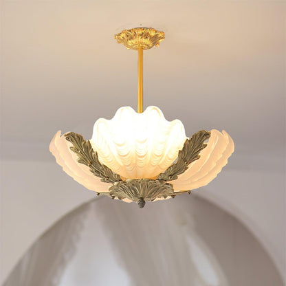 Pink Murano Glass Shell Pendant Lamp With Brass Baroque