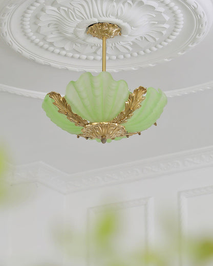 Pink Murano Glass Shell Pendant Lamp With Brass Baroque
