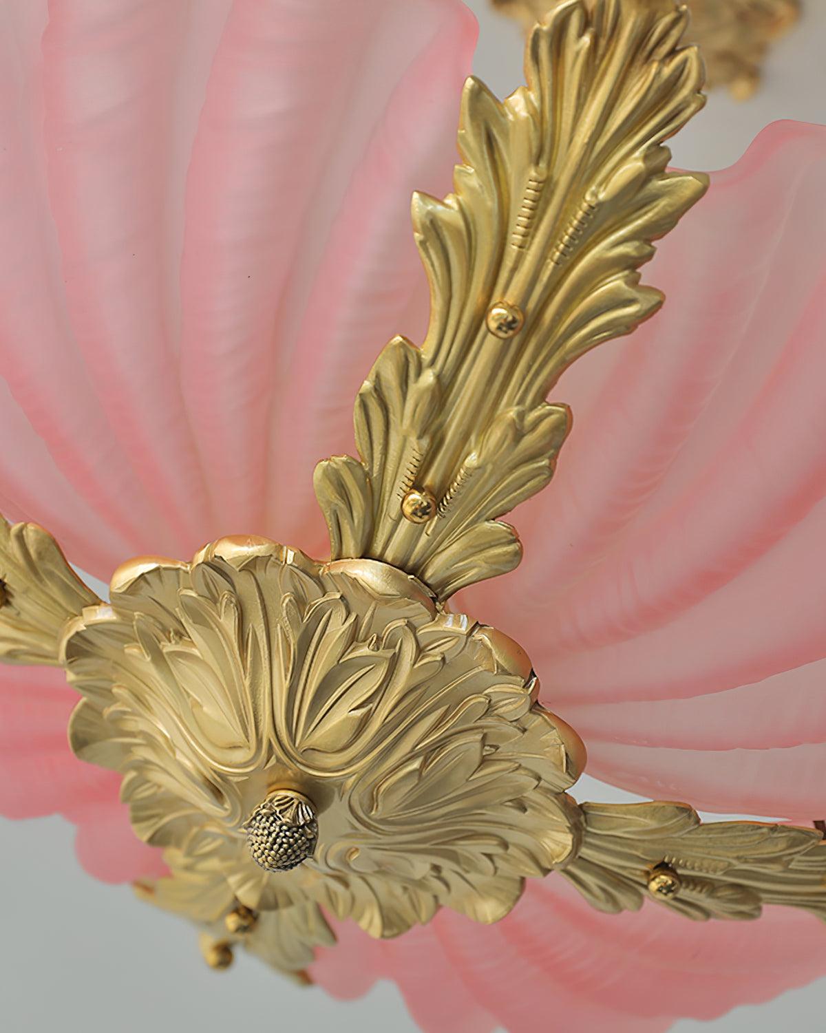 Pink Murano Glass Shell Pendant Lamp With Brass Baroque