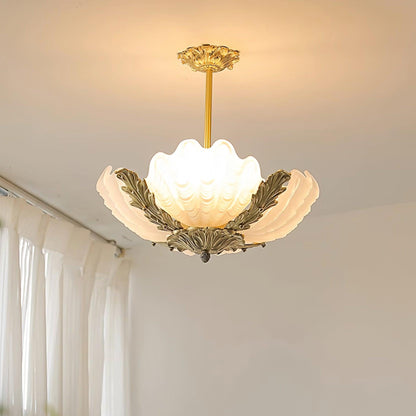 Pink Murano Glass Shell Pendant Lamp With Brass Baroque