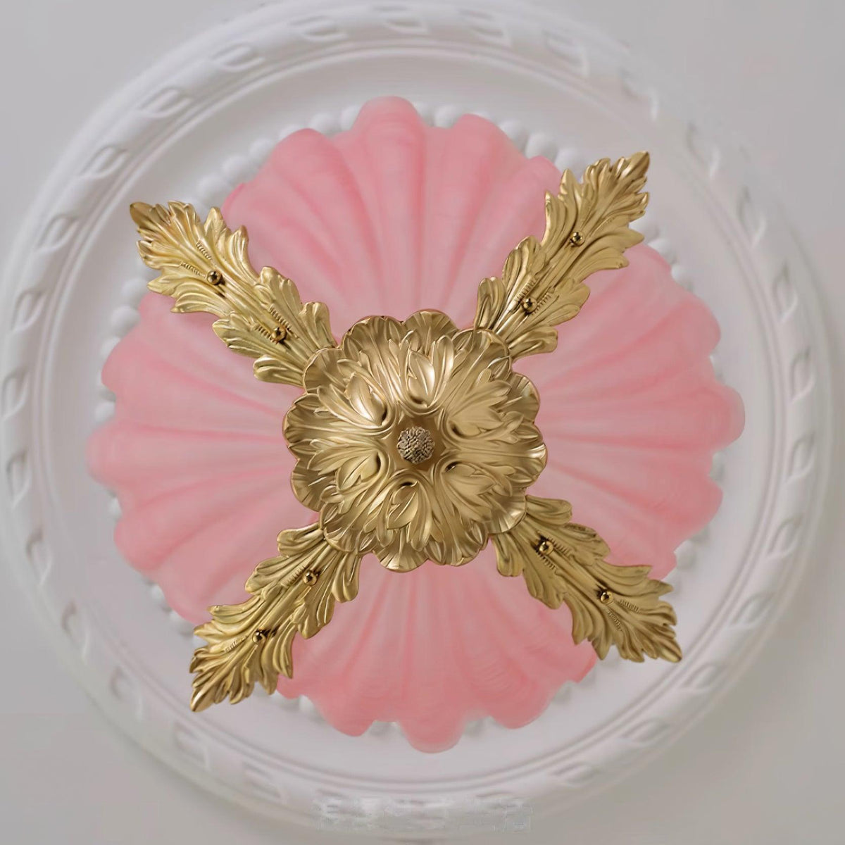 Pink Murano Glass Shell Pendant Lamp With Brass Baroque
