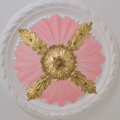 Pink Murano Glass Shell Pendant Lamp With Brass Baroque