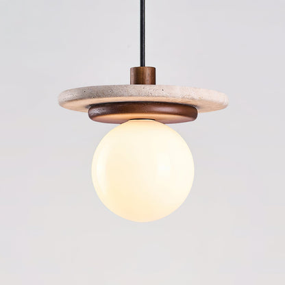 Glass Globe Walnut Wood Elegant Pendant Lamp