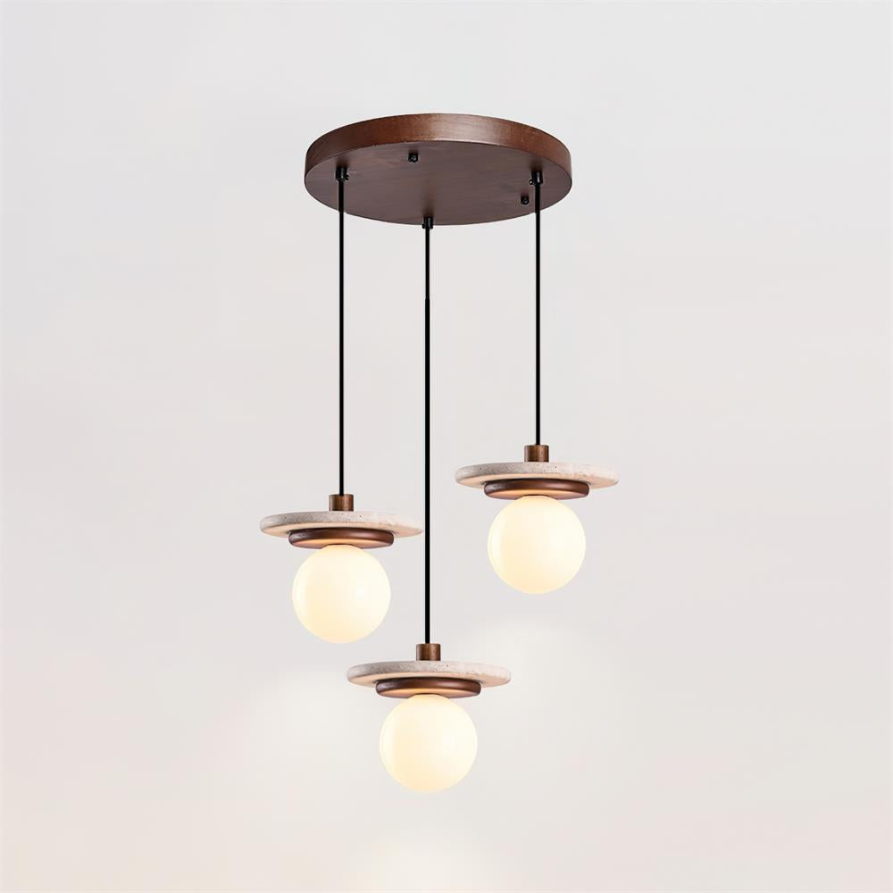 Glass Globe Walnut Wood Elegant Pendant Lamp