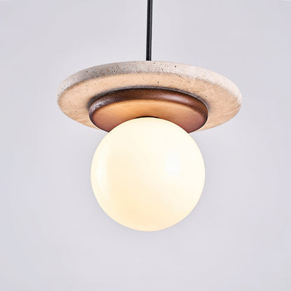 Glass Globe Walnut Wood Elegant Pendant Lamp